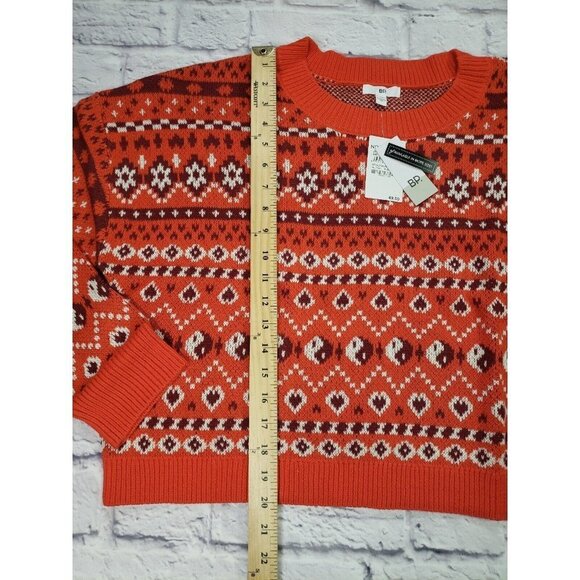 Nordstrom's BP Womens 2X Pullover Long Sleeve Crew Neck Red Argyle Sweater - Picture 5 of 6